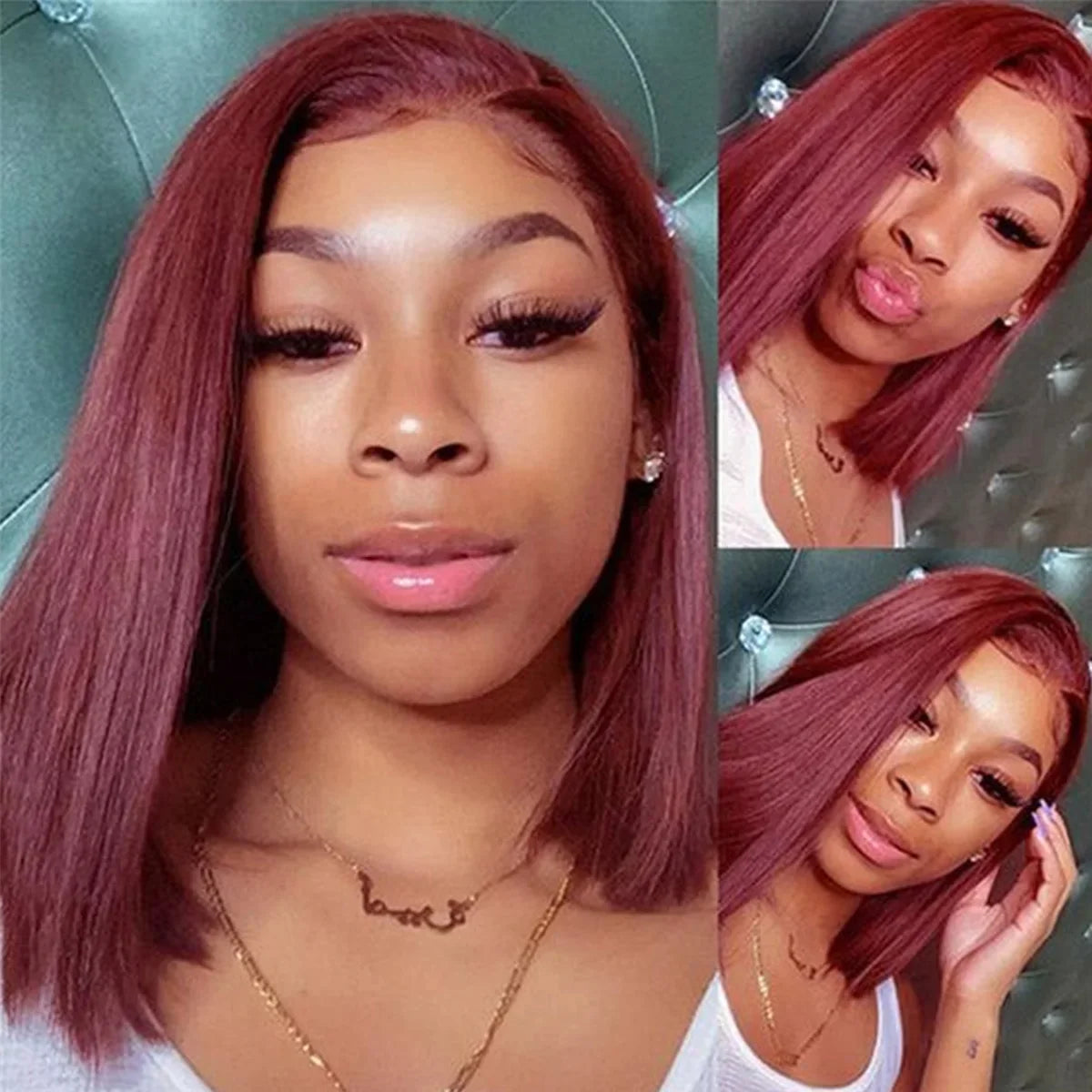Burgundy Straight Short Brazilian Human Hair Wig