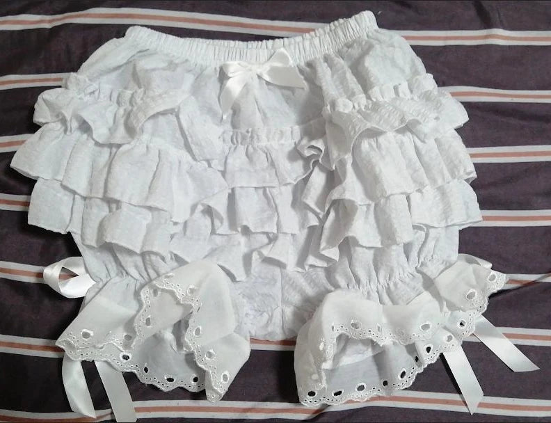 Womens Lace Ruffle Bloomers Shorts Layered Pettipants Victorian Pumpkin Pants Panties Booty Shorts Lolita Dress Safety Shorts