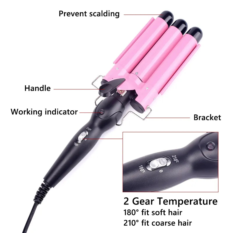 Professional Hair Curling Ceramic Triple-Barrel Hair Curler Irons for Wave Styling