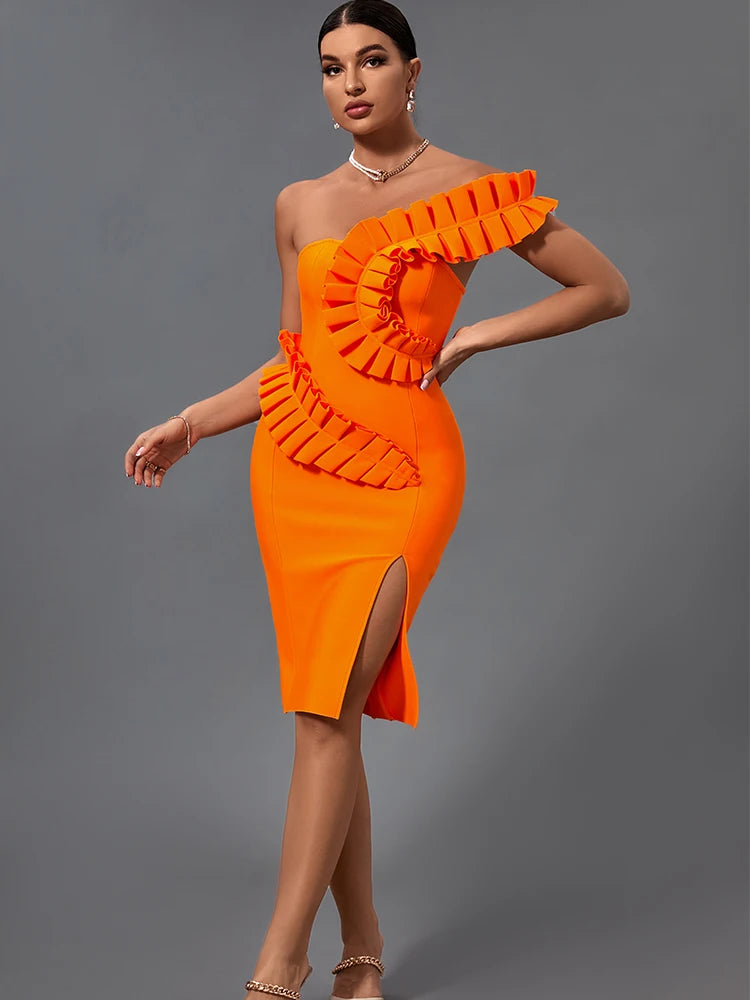 Cute Ruffle Bandage One-Shoulder Party Dress