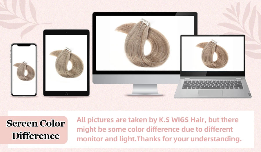 K.S WIGS Mini Tape in Hair Extensions Human Hair Straight Seamless Skin Weft Real Natural Brazilian Hair For Women Balayage 10Pc