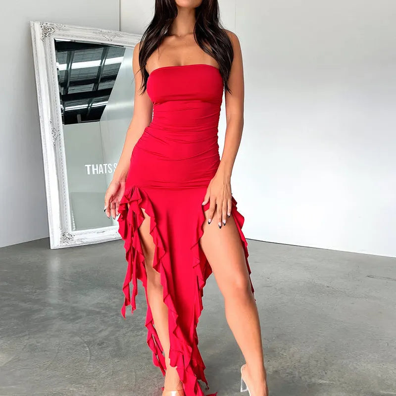 Strapless Off-Shoulder Slim-Fit Patchwork Dress