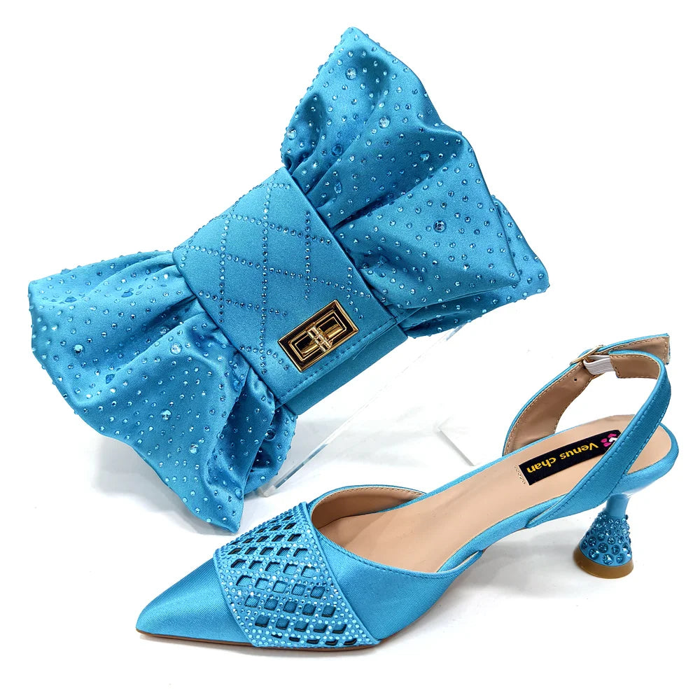 New Elegant Heels & Rhinestone Handbag Set