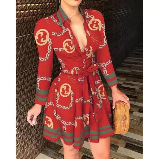 Casual Long-Sleeve Dress With Buttons & Lapels