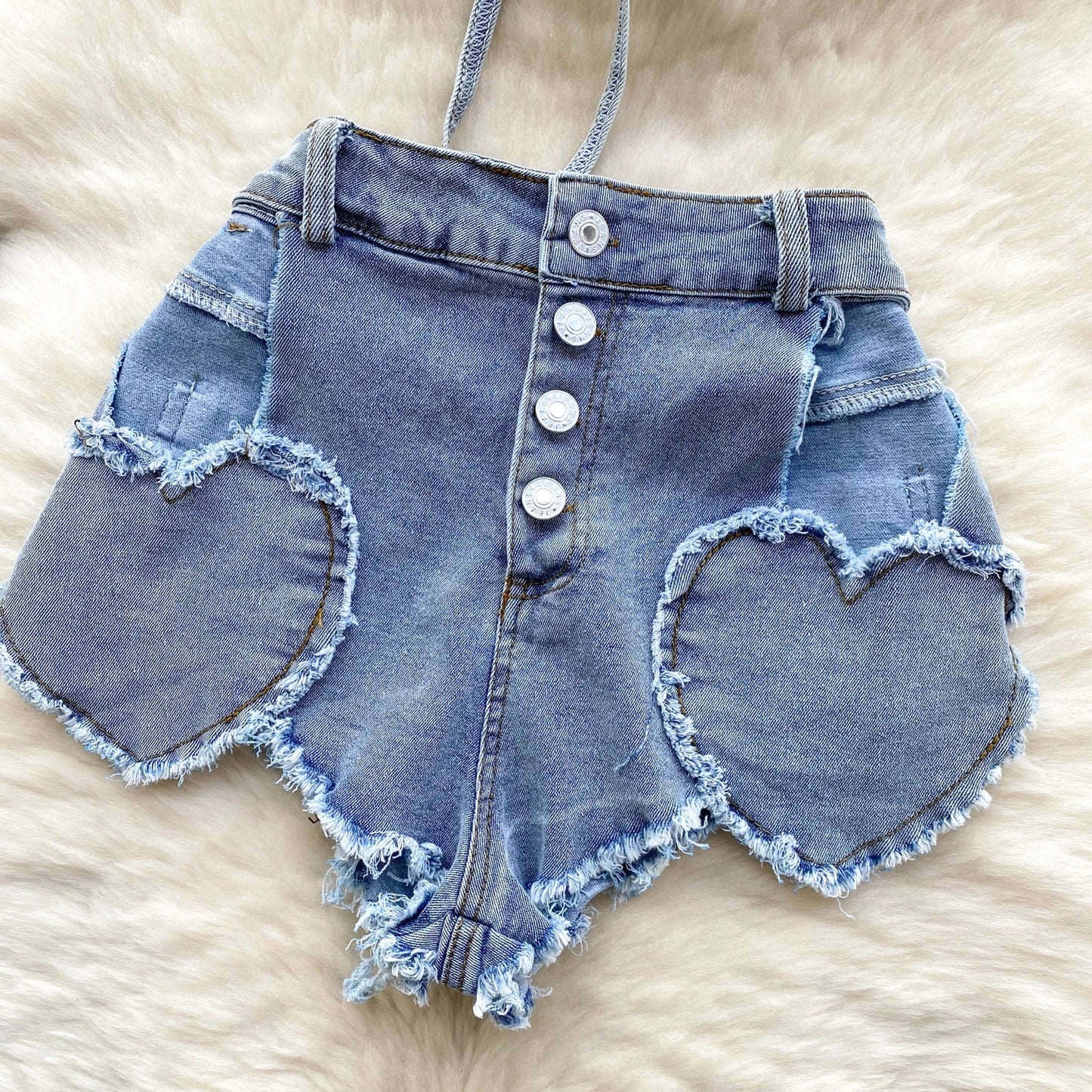 Blue American Hotsweet Sets Halter Sleeveless Backless Love Bikini Tops Button Basics Shorts Sexy Denim Suits Vintage Beach Suit