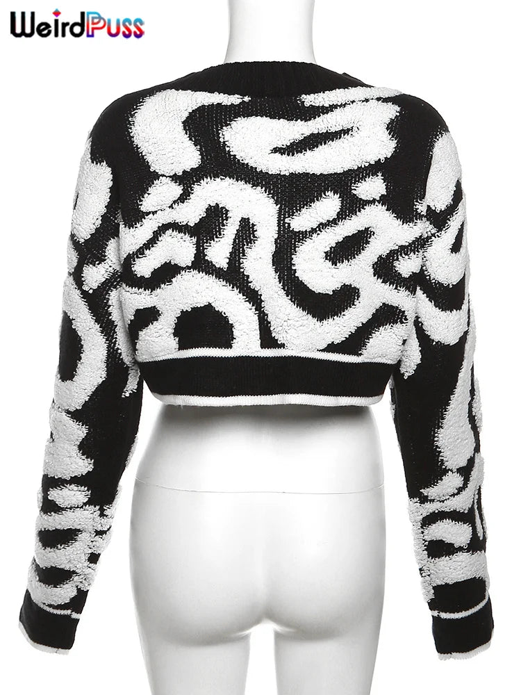 Weird Puss y2k Sweet Cardigan Sweater Women V-Neck Button Autumn Stylish Casual Long Sleeve Warm Wild Streetwear Knit Jumper