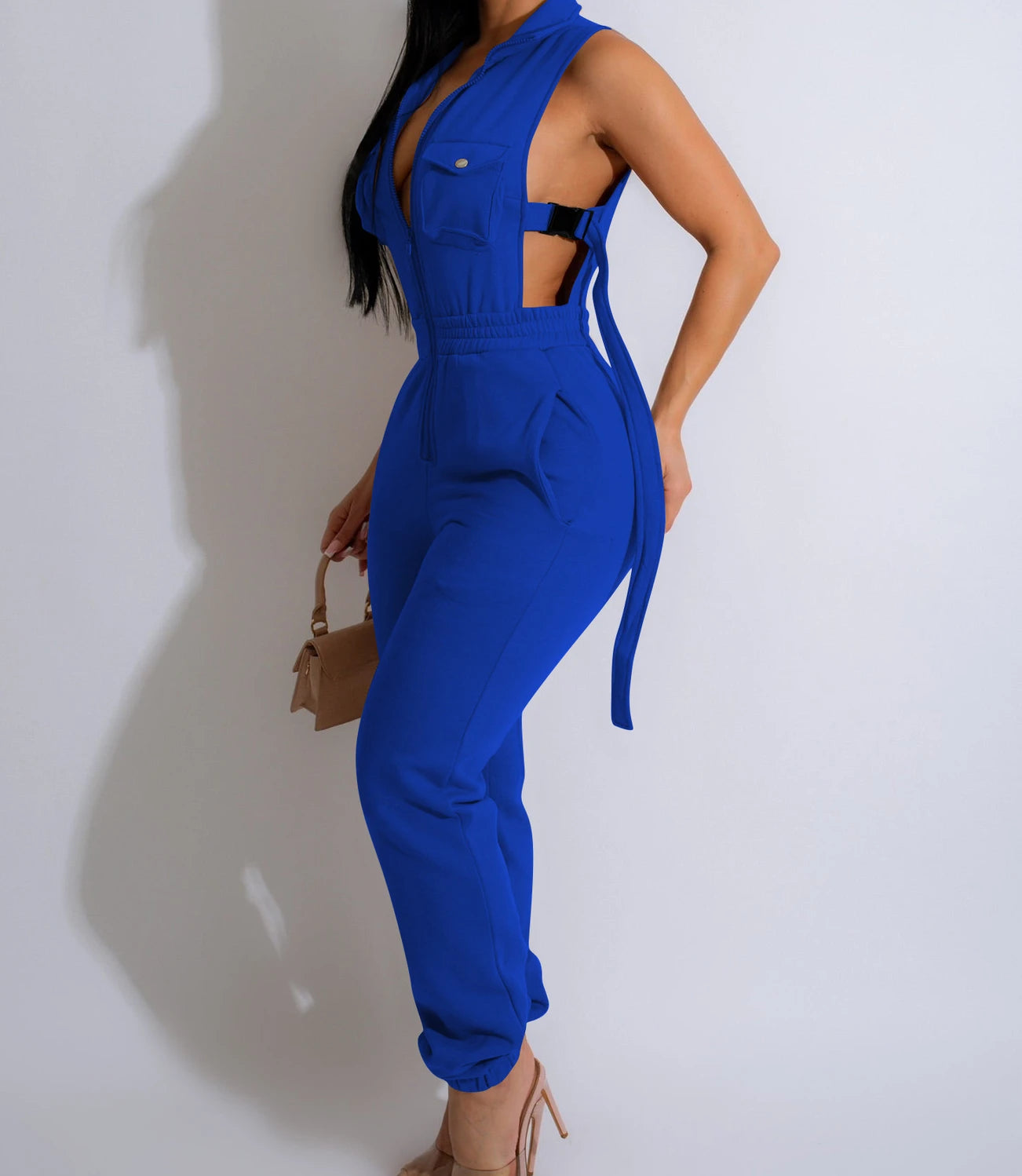 Sleeveless  Zipper 4-Pocket Jumpsuit