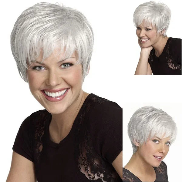Women‘s Fashion Short Wigs with Bangs Pixie Cut Soft Straight Wigs Brown Synthetic Hair Wig Costume Party Wig for Women