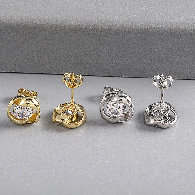 Simple-Style Two-Tone Rose-Shaped Zircon Earrings