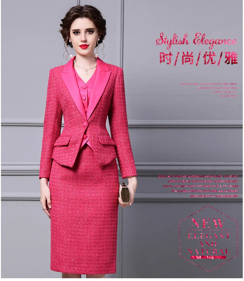 Autumn Woman’s 2024 new suit haute couture tweed coat rump skirt three-piece elegant women's sets 24045