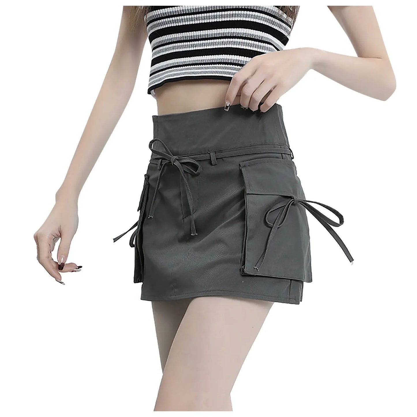 Drawstring High-Waist Mini Skirt