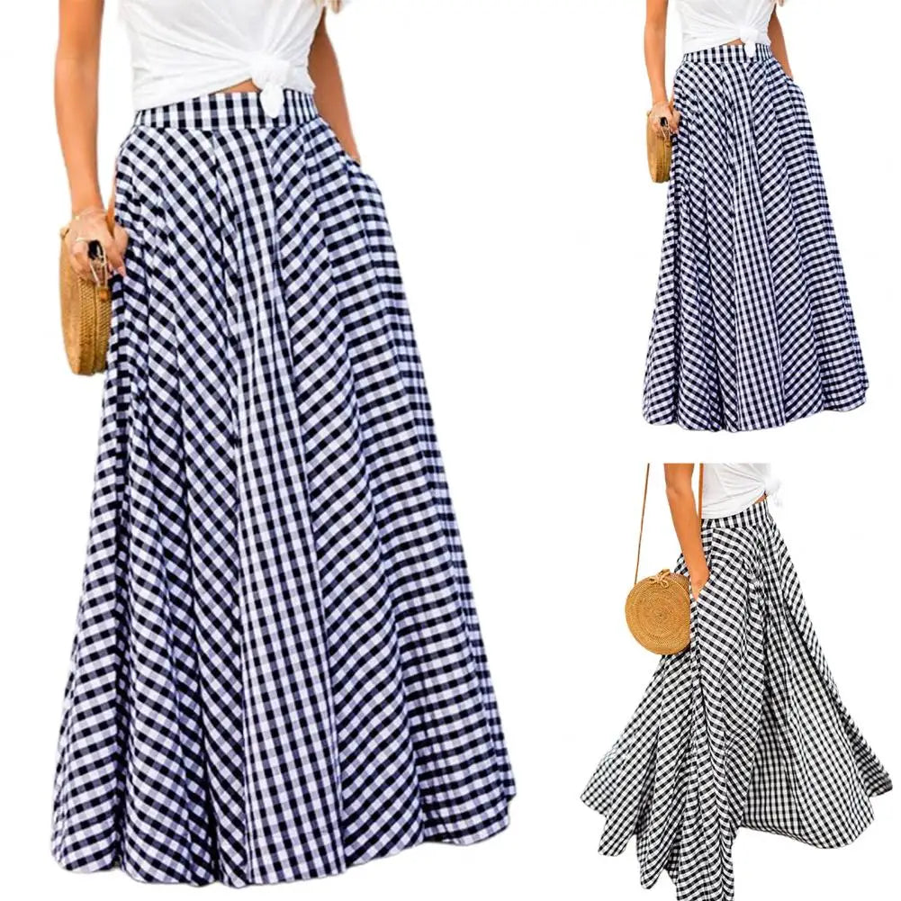 Vintage Plaid Chequered Long Bohemian Zipper Skirt