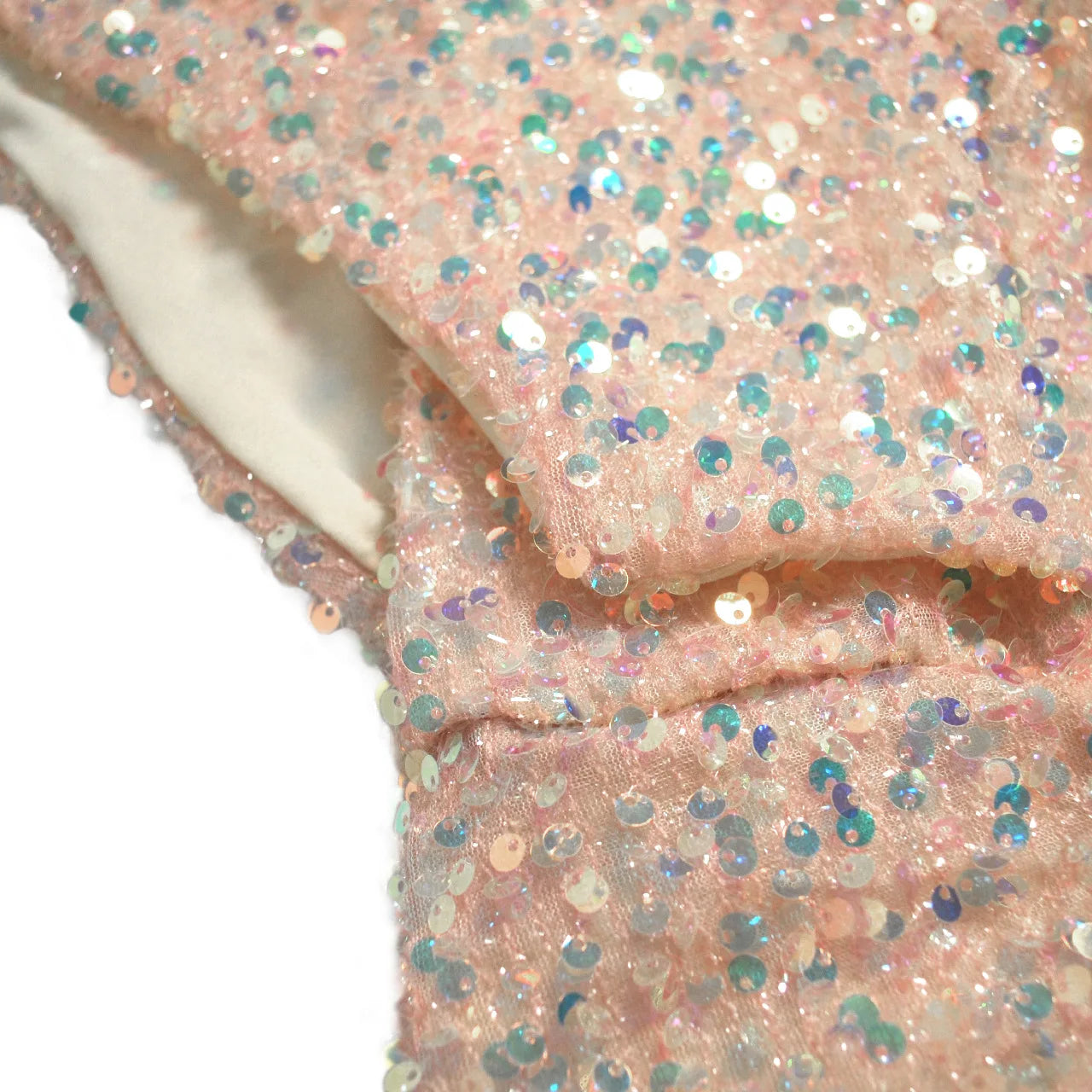 Sequin See-Through High-Neck Long-Sleeve Bodycon Tail Mini Dress