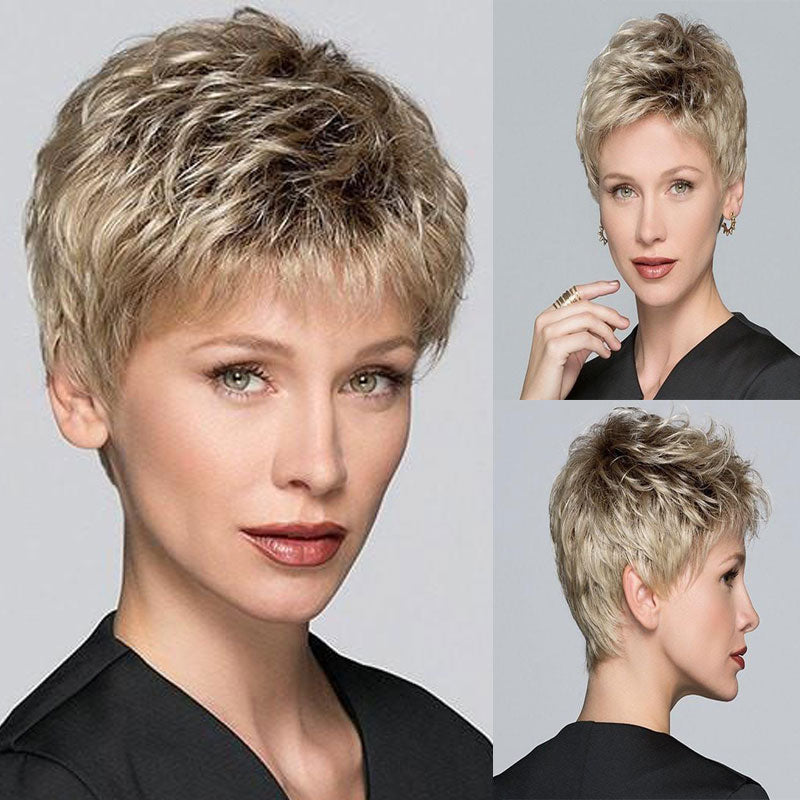 Women‘s Fashion Short Wigs with Bangs Pixie Cut Soft Straight Wigs Brown Synthetic Hair Wig Costume Party Wig for Women