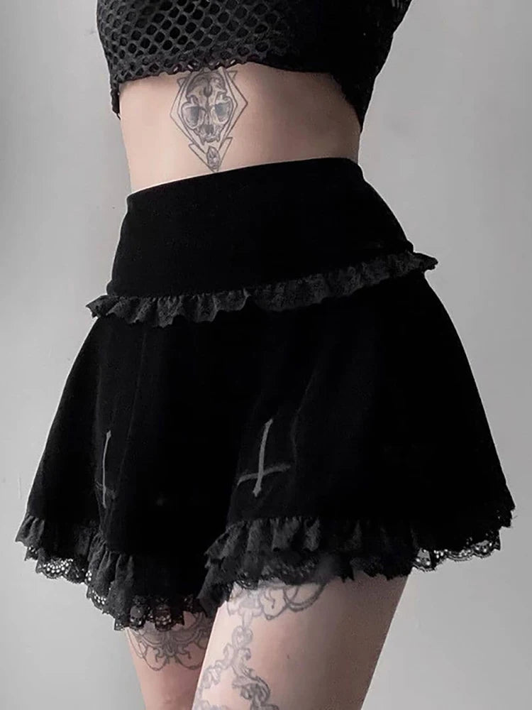 Gothic Aesthetic Velvet Pleated Mini Skirt