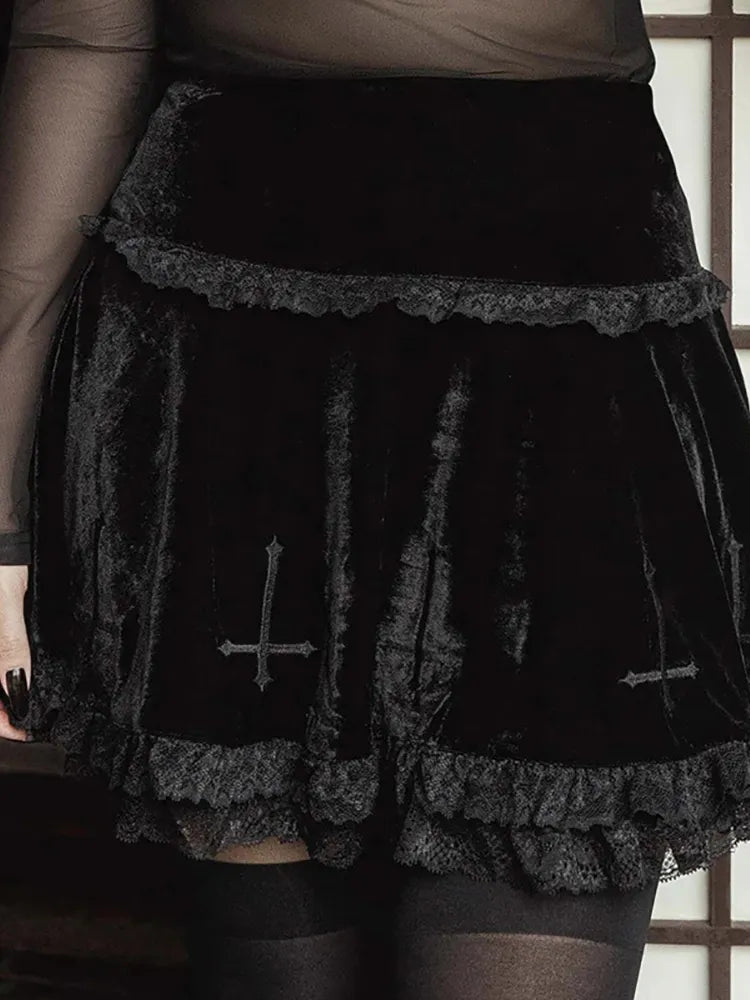 Gothic Aesthetic Velvet Pleated Mini Skirt