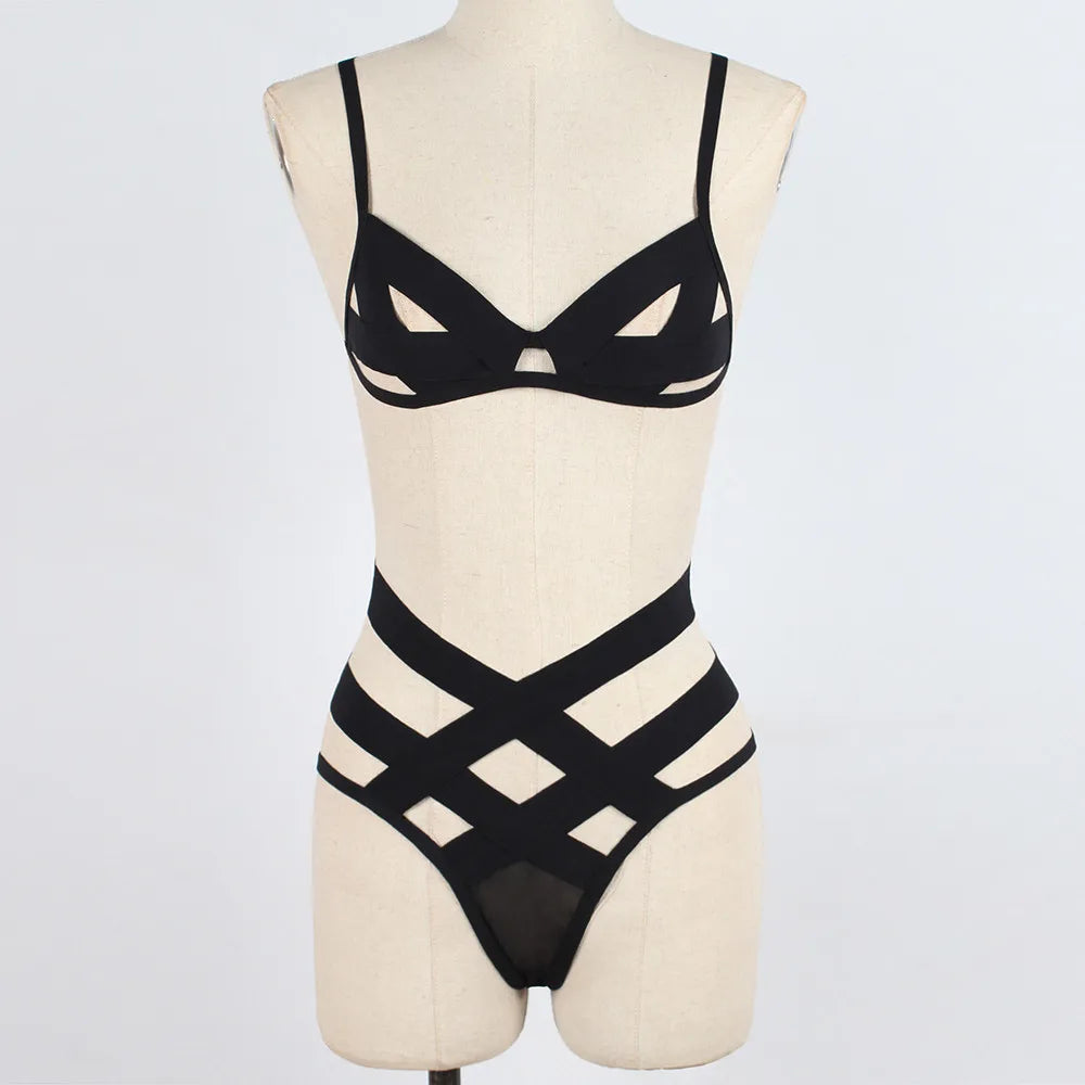 Sexy Corset Bandage Hollow Bra Set