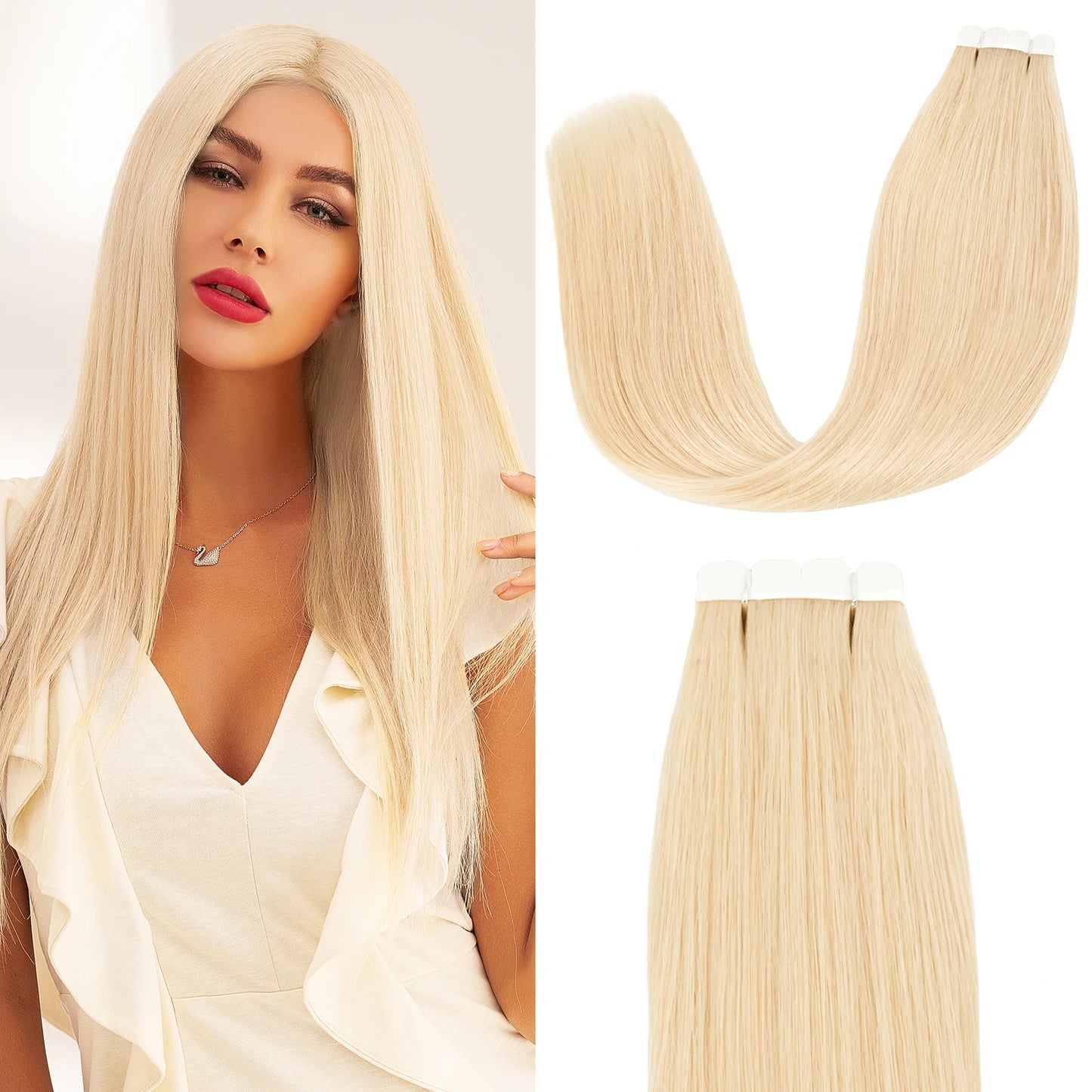 K.S WIGS Mini Tape in Hair Extensions Human Hair Straight Seamless Skin Weft Real Natural Brazilian Hair For Women Balayage 10Pc