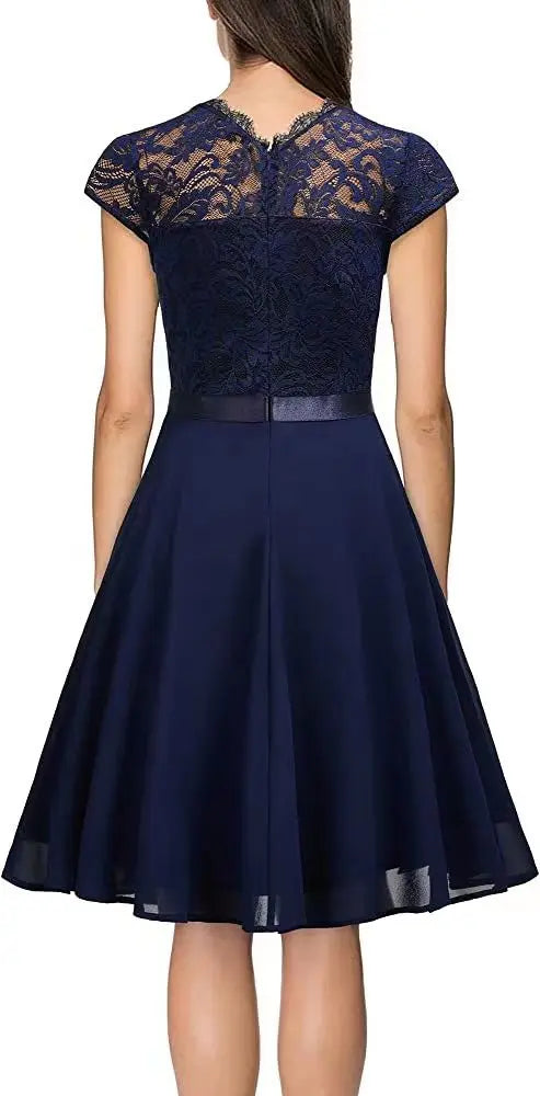 Lace Patchwork Hollow-Out Big-Swing Party Dress