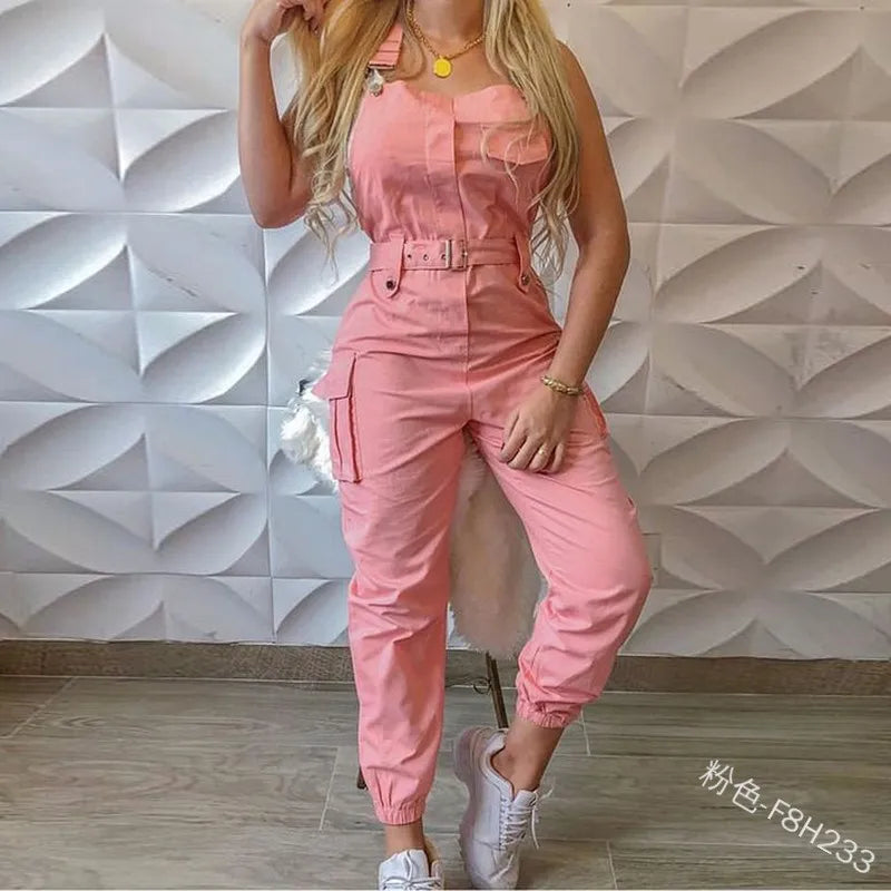 Sleeveless Cargo High-Waist Jumpsuit