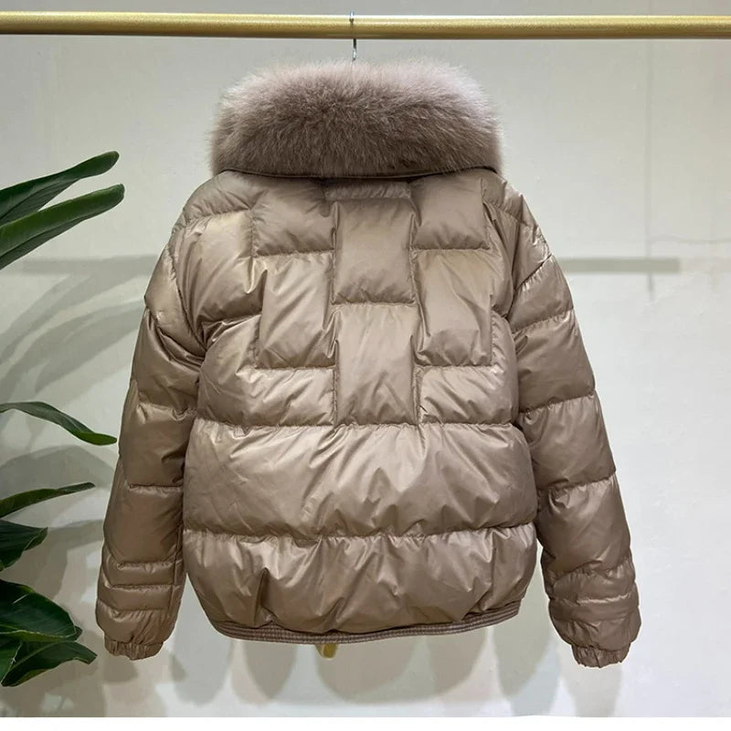 Women's New Winter Big Fur Collar Stitching Mink Short Down Jacket