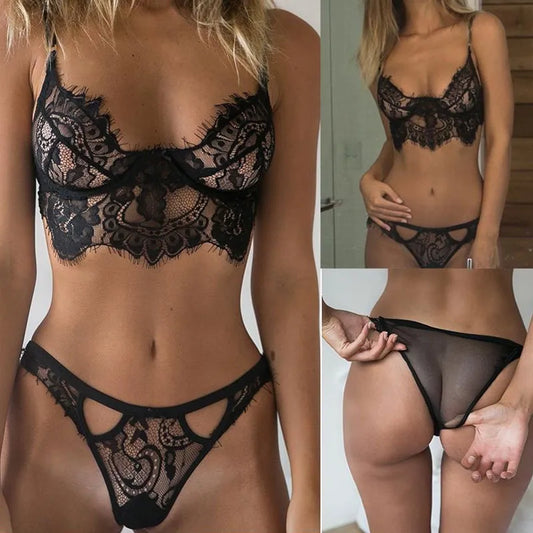 Women's Sexy Lace Underwear Set - Ladies' Hollow-Out Lingerie