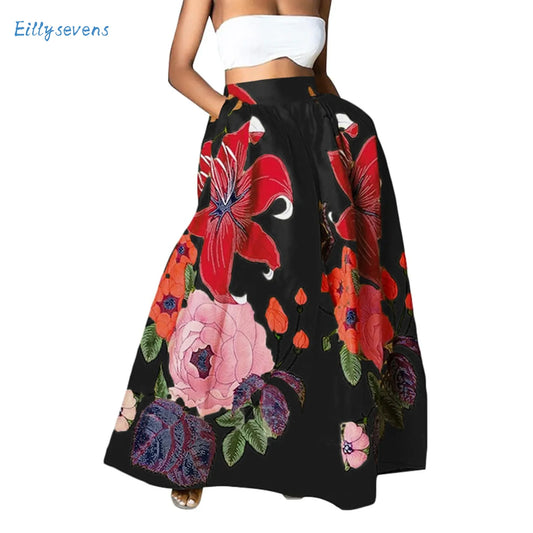 Retro Pockets Floral Print Loose Half-Skirt