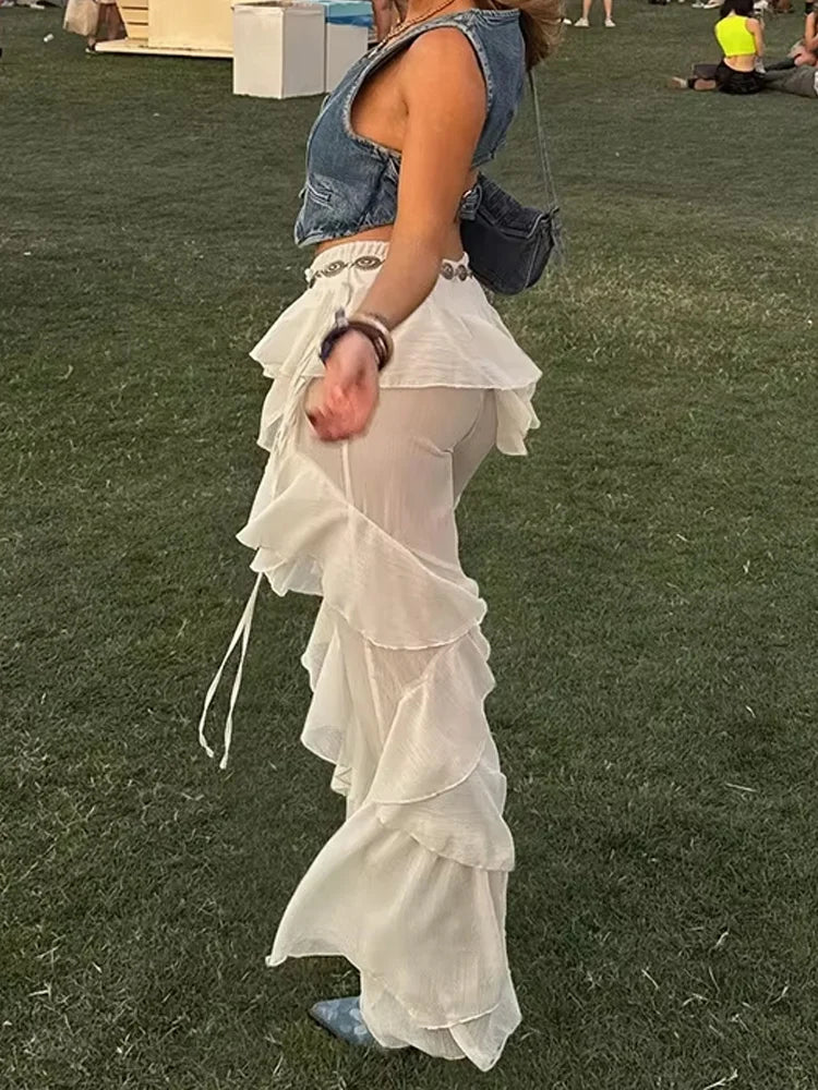 Women's Irregular Tierred Flared Trousers