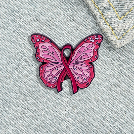 Pink Ribbon Enamel Pin - Beautiful Butterfly Brooch