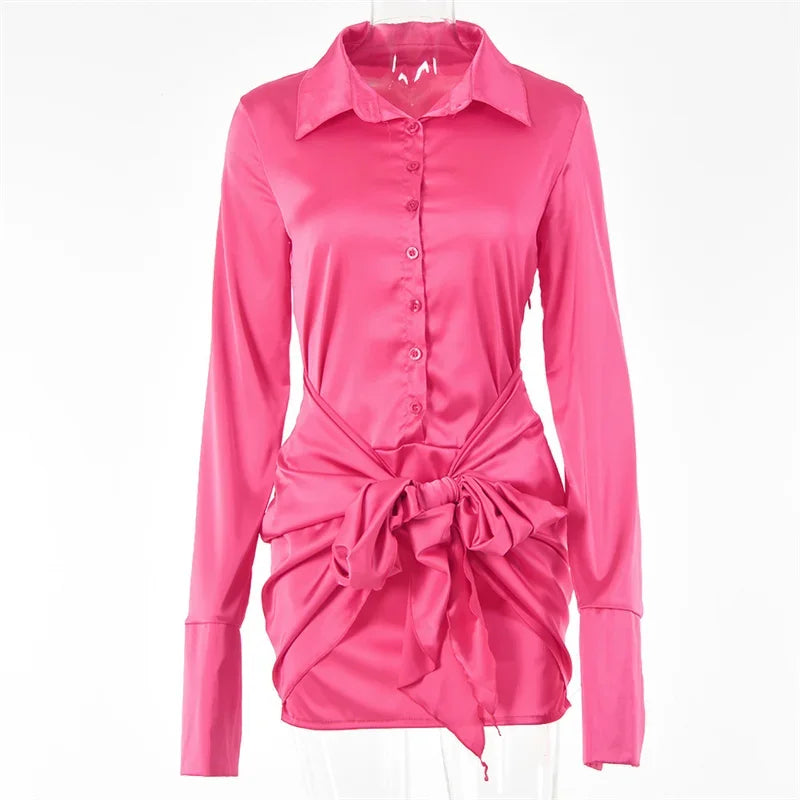 Long-Sleeve Satin Shirt Dress