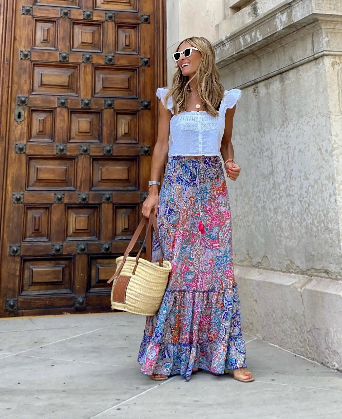 Street-Style Printed Ruffle-Edge Casual Skirt