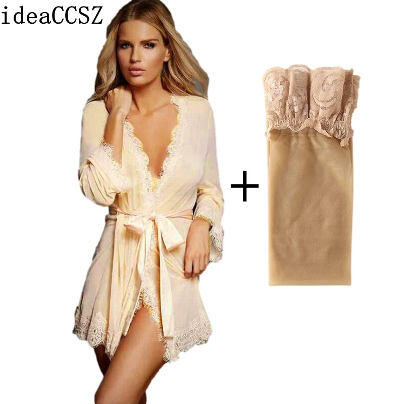 Lace Bandage Deep V G-String See-Through Sheer Sleep Dress Robe