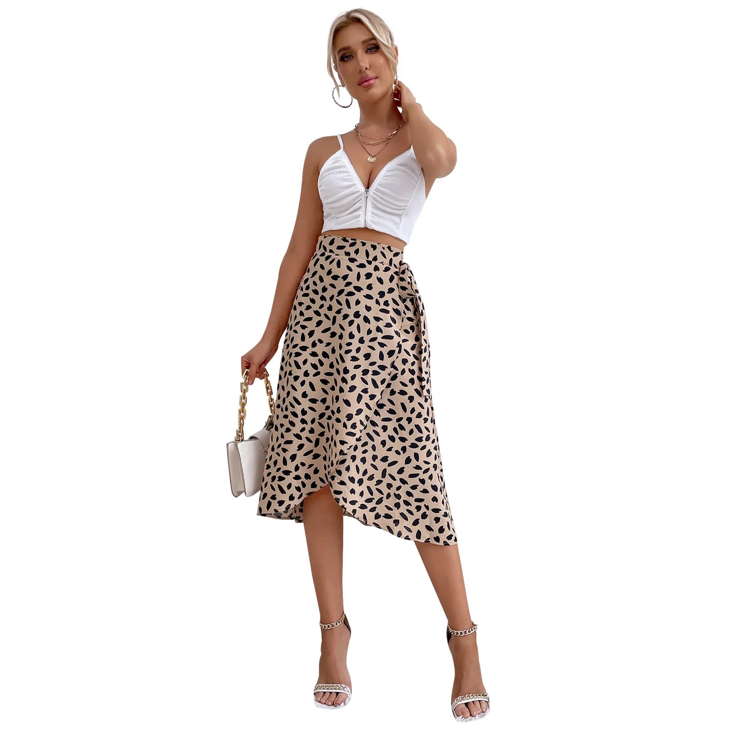 Polka Dot Printed Split Half-Skirt