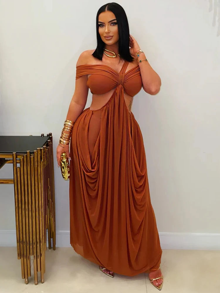 Beyprern Chic Women's Cut Out Layered Irregular Party Dresses Special Occasion Outfits Loose Ruched Night Out Vestidos Clubwear