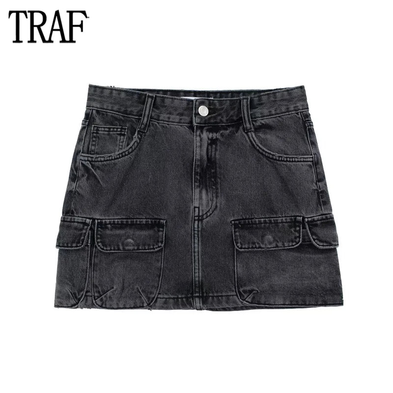 Denim Cargo Short Skirt