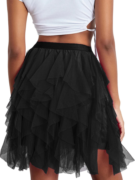 Elastic Layered Mesh Fairy Mini Skirt