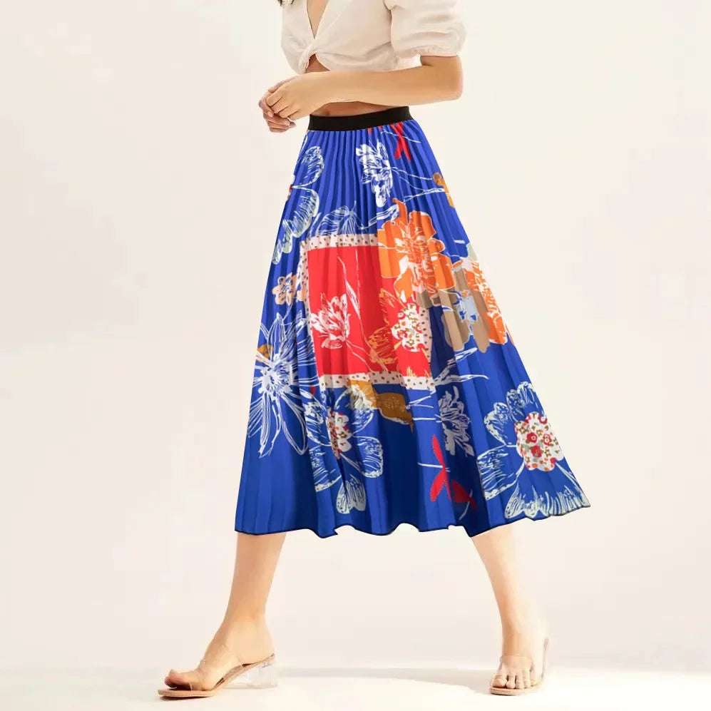 Vintage Printed Pleated Skirt