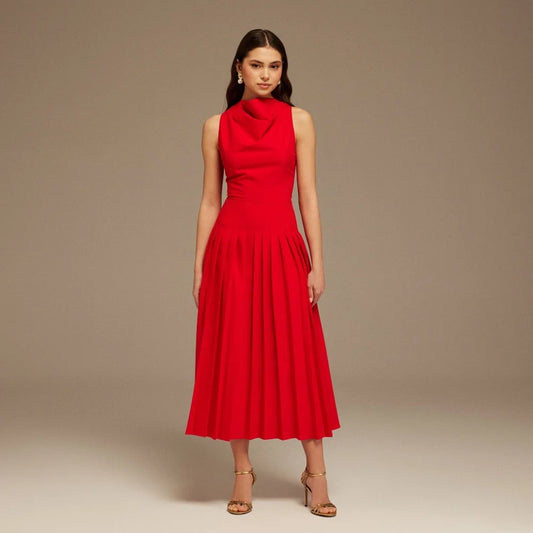 Red Drape Maxi Evening Dress