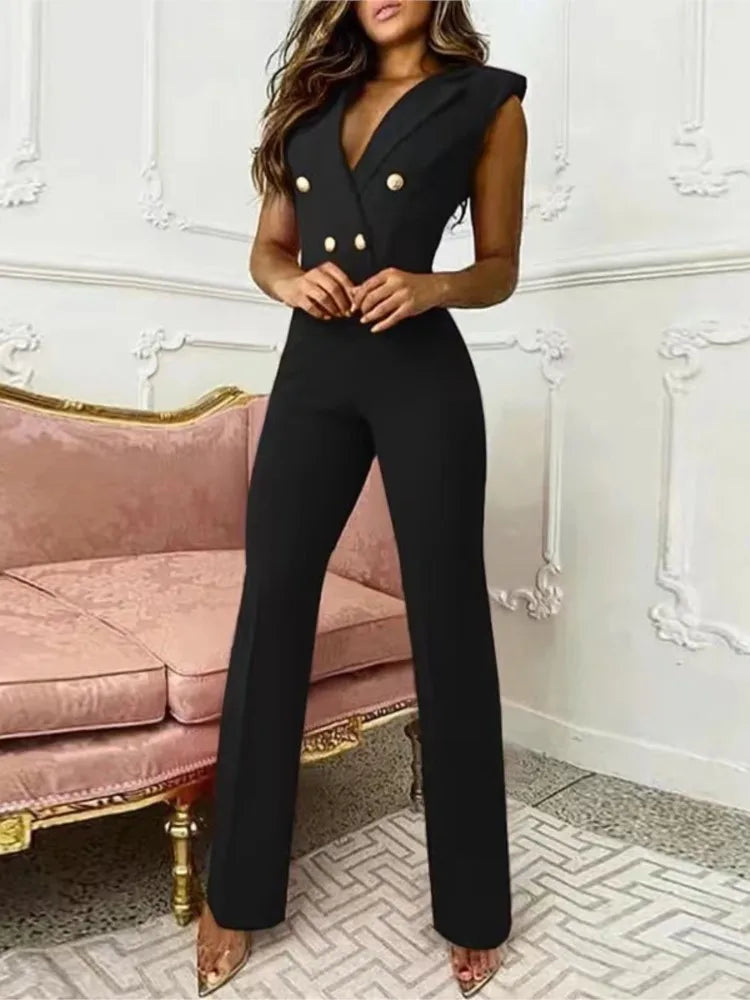 Slim Button-Decorated Jumpsuit