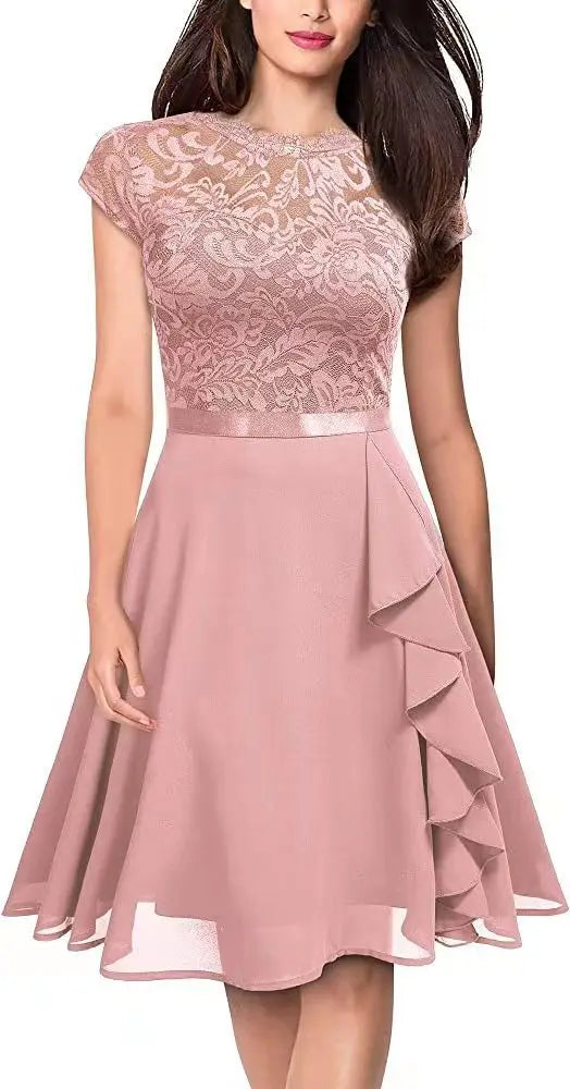 Lace Patchwork Hollow-Out Big-Swing Party Dress