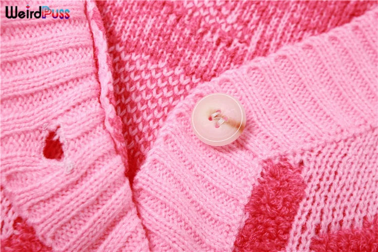 Weird Puss y2k Sweet Cardigan Sweater Women V-Neck Button Autumn Stylish Casual Long Sleeve Warm Wild Streetwear Knit Jumper
