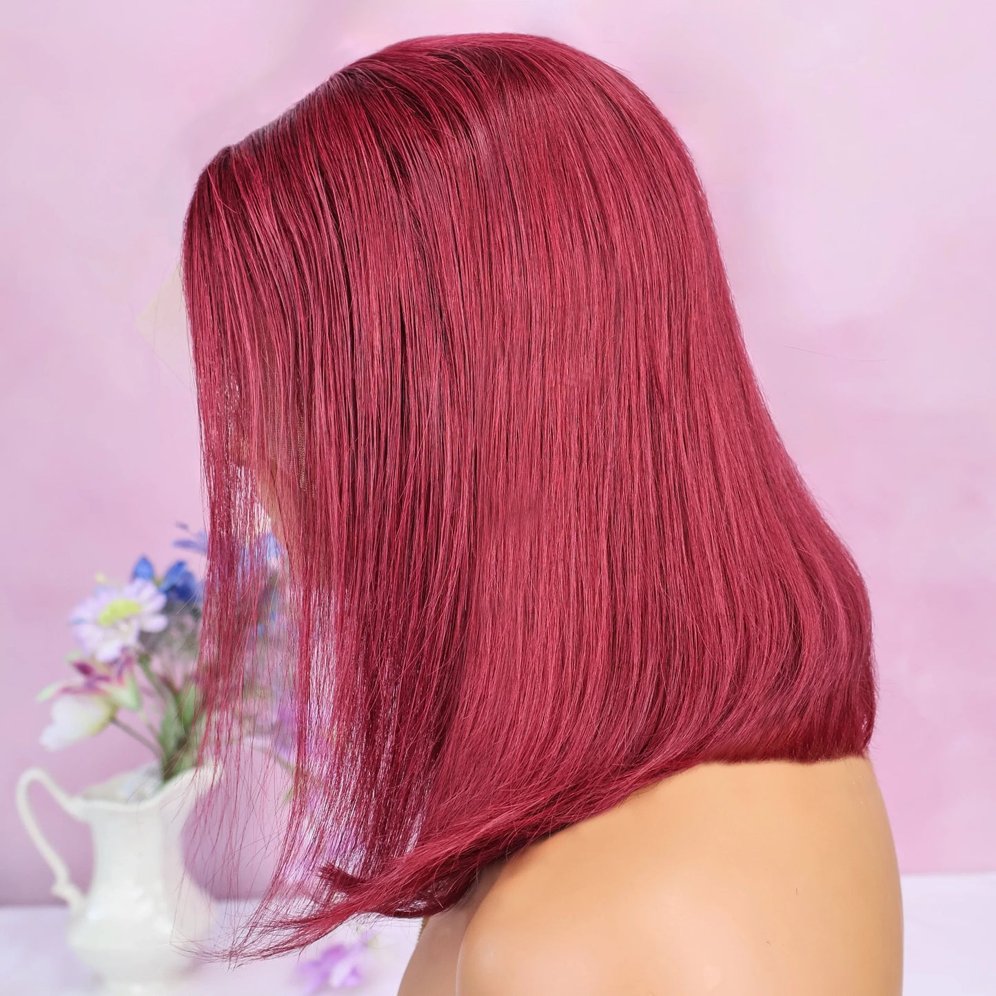 Burgundy Straight Short Brazilian Human Hair Wig