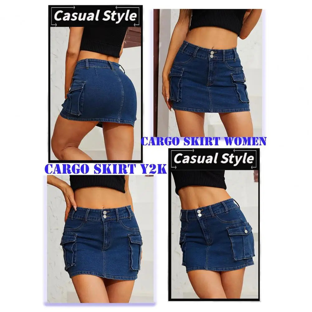 Low-Waist Cargo Denim Mini Skirt