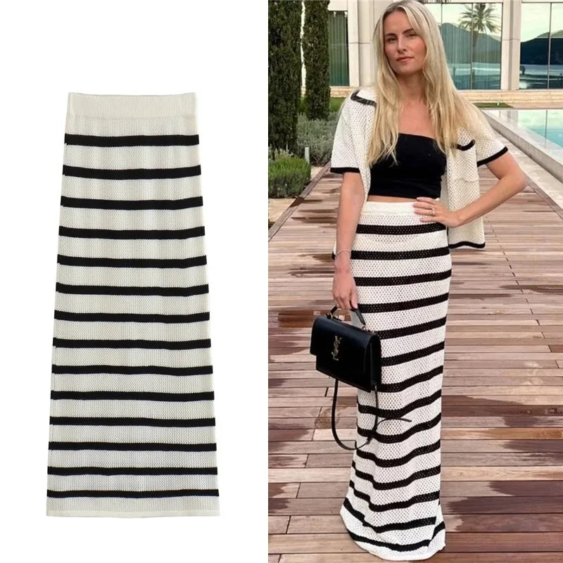 TRAF Fashion Striped Long Skirt