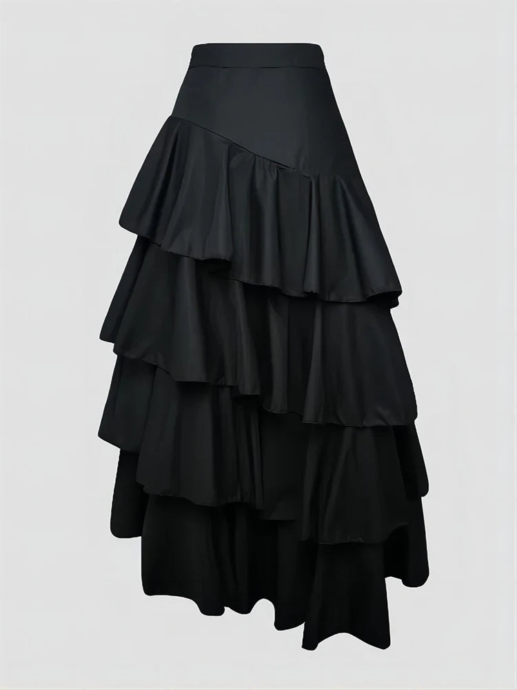 High-Waist Layered Ruffle Maxi Cake Skirt