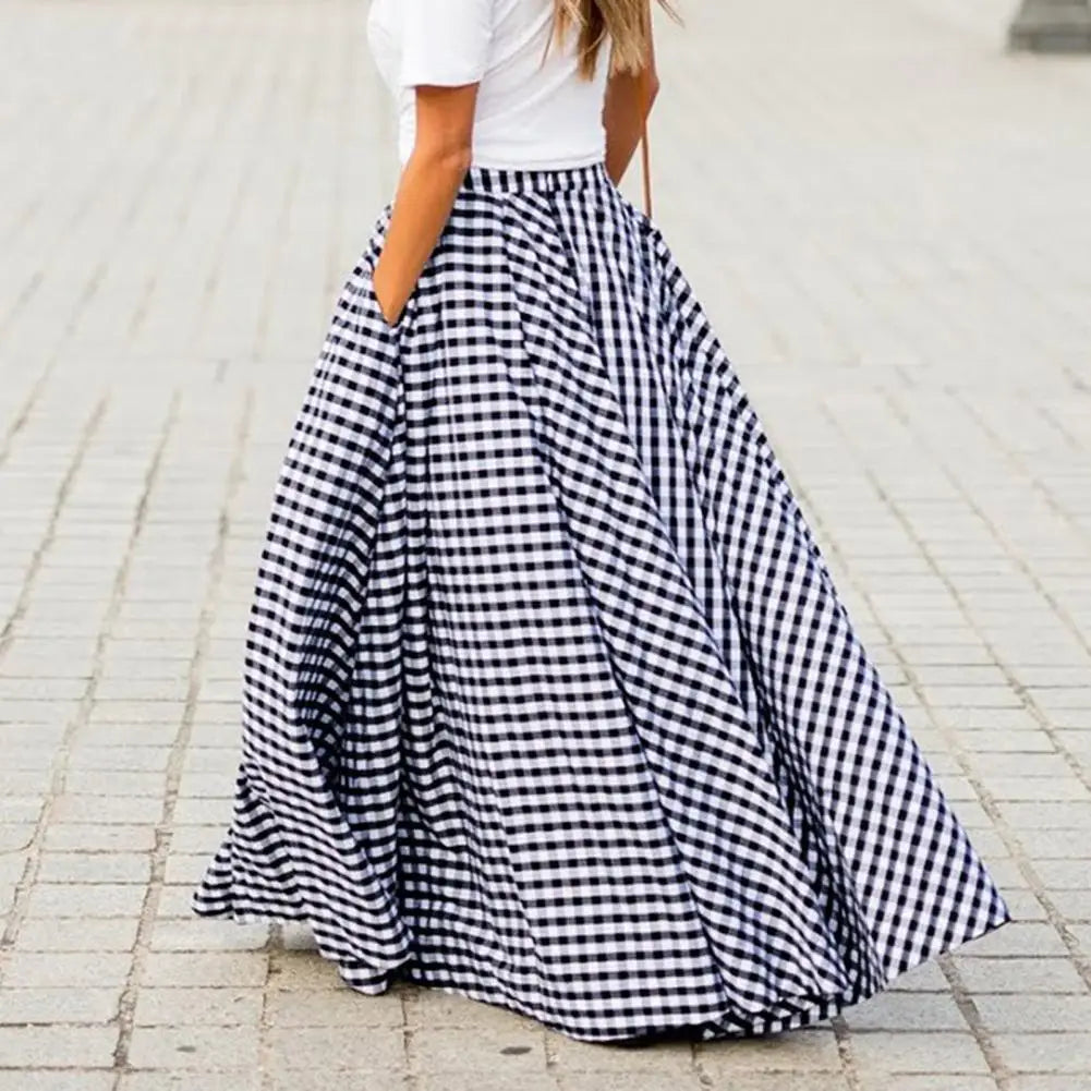 Vintage Plaid Chequered Long Bohemian Zipper Skirt