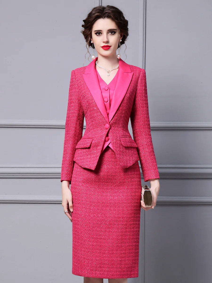 Autumn Woman’s 2024 new suit haute couture tweed coat rump skirt three-piece elegant women's sets 24045
