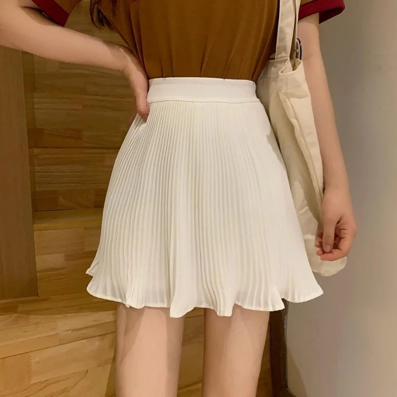 Pleated Short Elastic-Waist Mini Skirt