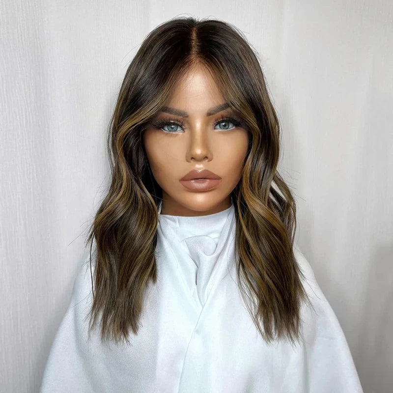 Dark Brown Lowlights Human Hair Wigs Small Large Head Cap Lace Frontal Wig Natural Women"s Wigs Bleached Knots High Quality Wig