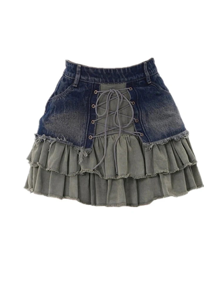 Patchwork Vintage Denim Punk A-Line Mini Skirt